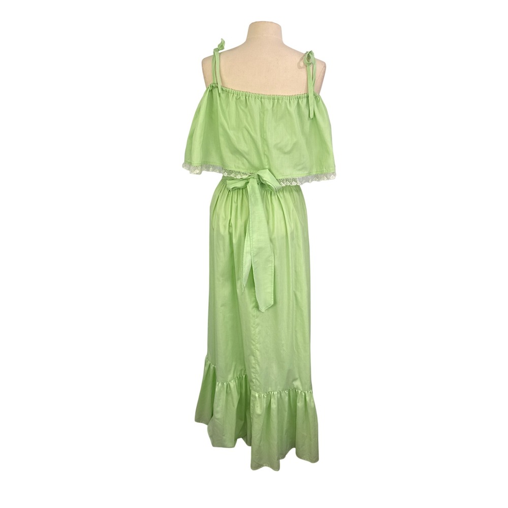 Vintage Maxi Dress Green Cottagecore Lace Off Shoulder Ruffle Sundress. 38 bust - Picture 6 of 8